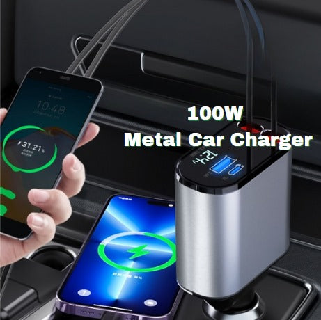 Metal Car Charger 100W Super Fast Charging Car Cigarette Lighter USB And TYPE-C Adapter